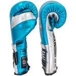 Guantes Danger MX Cuero de Cordón Celeste Plateado