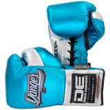 Guantes Danger MX Cuero de Cordón Celeste Plateado