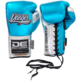 Guantes Danger MX Cuero de Cordón Celeste Plateado